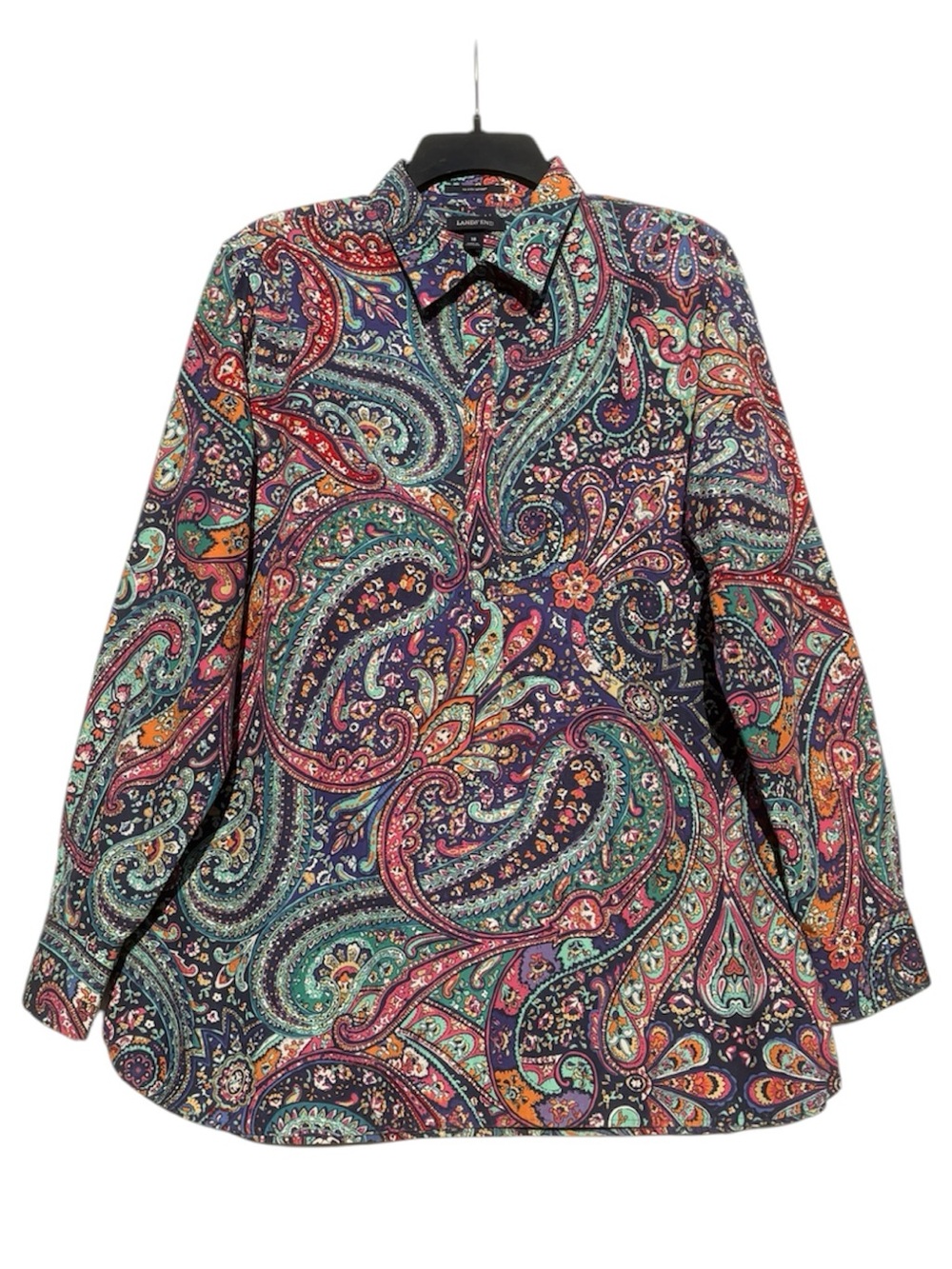 Lands End Paisley No Iron Supima Cotton Popover Tunic Shirt